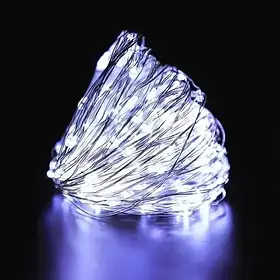 Xmas Гірлянда 50 Led 5M на мідному дроті (Крапля роси) W WHITE Працює від батарейок+USB Холодний iC227