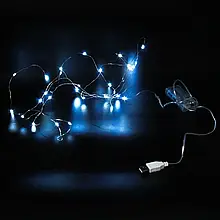 Xmas гірлянда USB + battery box 50 Led 5 м (Copper) мідний дріт (крапля роси) B BLUE працює від батарейок YU227