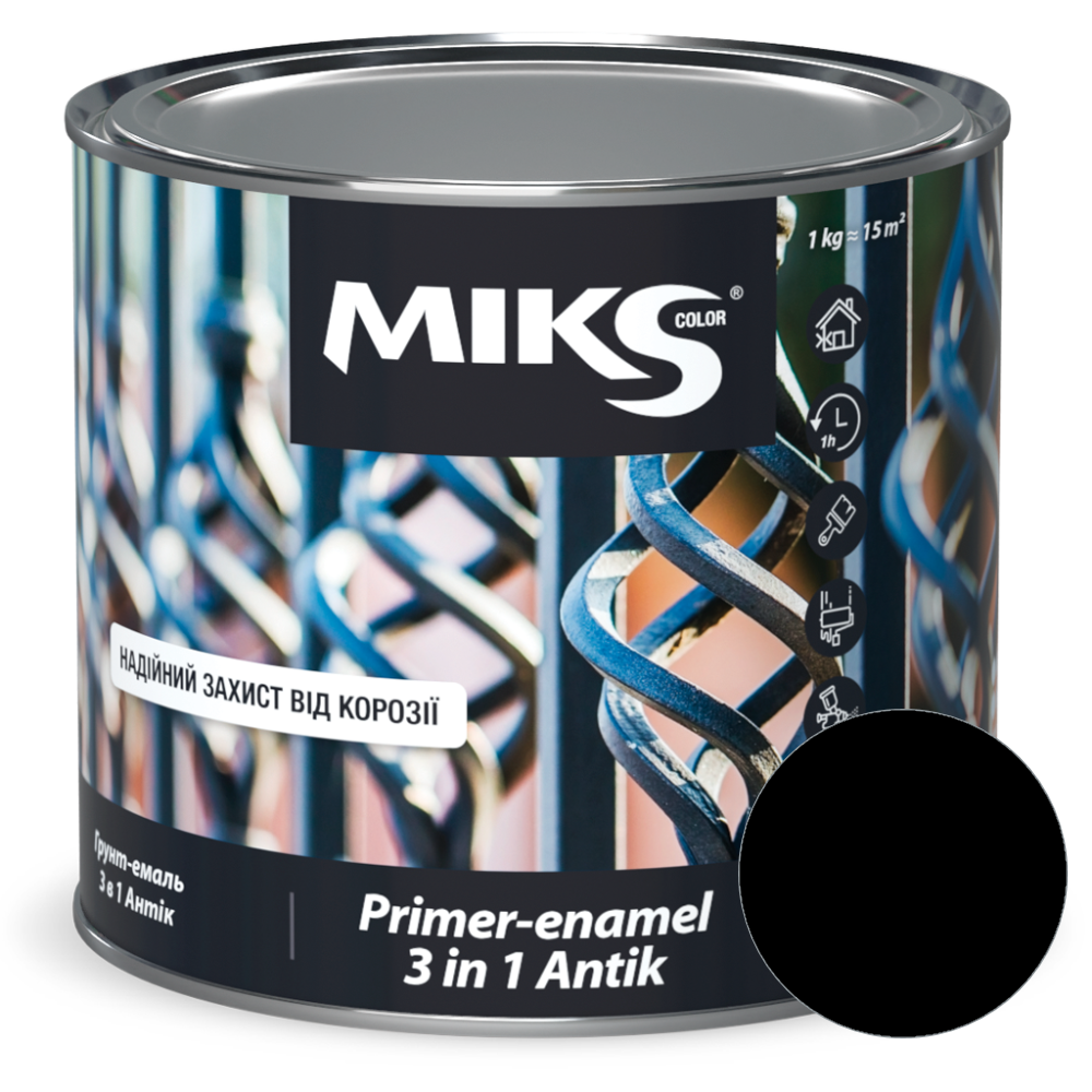 Miks грунт-емаль по металу антикорозійна "3 в 1" антік чорна, 0,75л