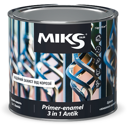 Miks грунт-емаль по металу антикорозійна "3 в 1" антік чорна, 0,75л, фото 2
