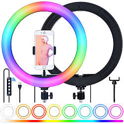 Кільцева лампа RGB, 33см з тримачем для телефону MJ33 / Різнокольорова світлодіодна лампа кільце