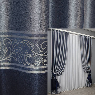 Комплект штор (2шт. 1,4х2,9м.) колекція "ANZIO". Колір сріблястий з синім. Код 1463ш 33-0334