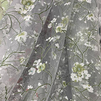 Квітковий тюль з органзи зеленого кольору, висота 2,8м (907-4)