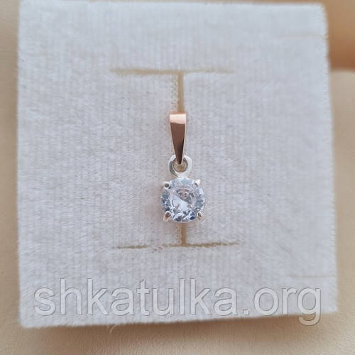 Підвіс срібний із золотою вставкою та круглим білим цирконом, фото 1