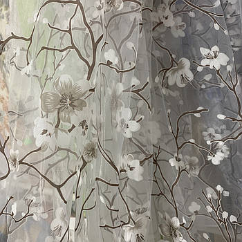 Квітковий тюль з органзи світло-коричневого кольору, висота 2,8м (907-2)