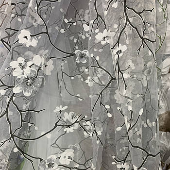 Квітковий тюль з органзи сірого кольору, висота 2,8м (907-8)