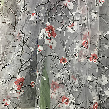 Квітковий тюль з органзи рожевого кольору, висота 2,8м (907-5)