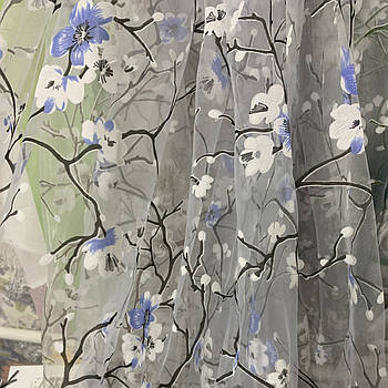 Квітковий тюль з органзи блакитного кольору, висота 2,8м (907-6)