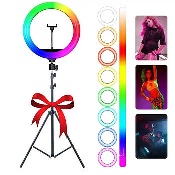 Кільцева RGB лампа 33см, від USB, MJ33 + Подарунок Штатив 0,66-2 м / Селфі кільце для блогерів та тік-току