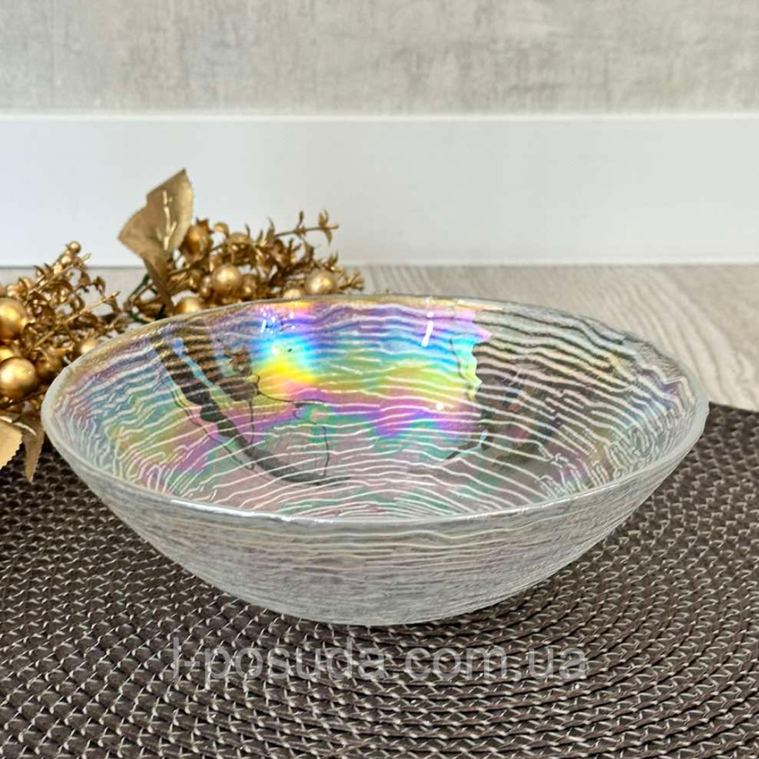 Скляний салатник 0,8 літра прозорий перламутр D19.7*6см, фото 1