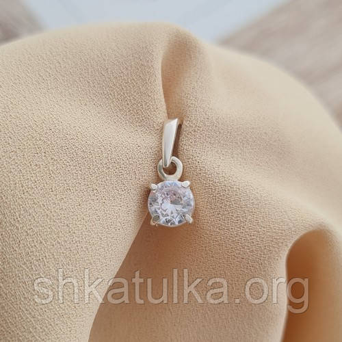 Підвіс срібний з білим круглим цирконом