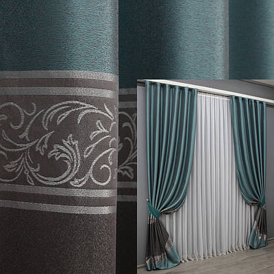 Комплект штор (2шт. 1,4х2,9м.) колекція "ANZIO". Колір бірюзовий з графітовим. Код 1465ш 33-0332