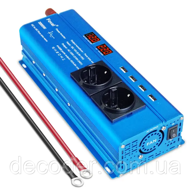 Інвертор для котла 12V-220V 3000W із чистою синусоїдою для акумуляторів LiFePO4 перетворювач напруги для квартири (Інвертор Pure