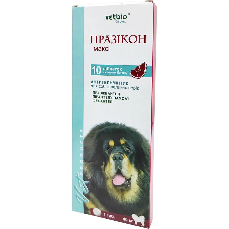 Празикон МАКСІ для великих собак 1 таблетка на 40 кг No10 Vetbio