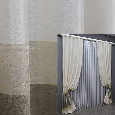 Комплект штор (2шт. 1,4х2,9м.) колекція "ANZIO". Колір бежевий з золотистим. Код 1466ш 33-0335