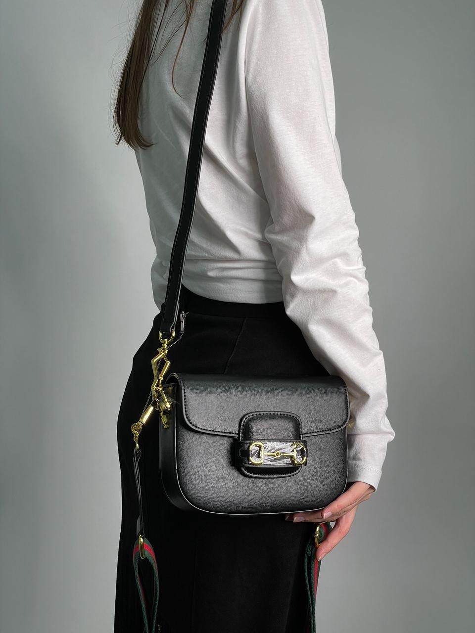 Жіноча сумка Гуччі чорна Gucci Black Horsebit 1955 Mini Bag