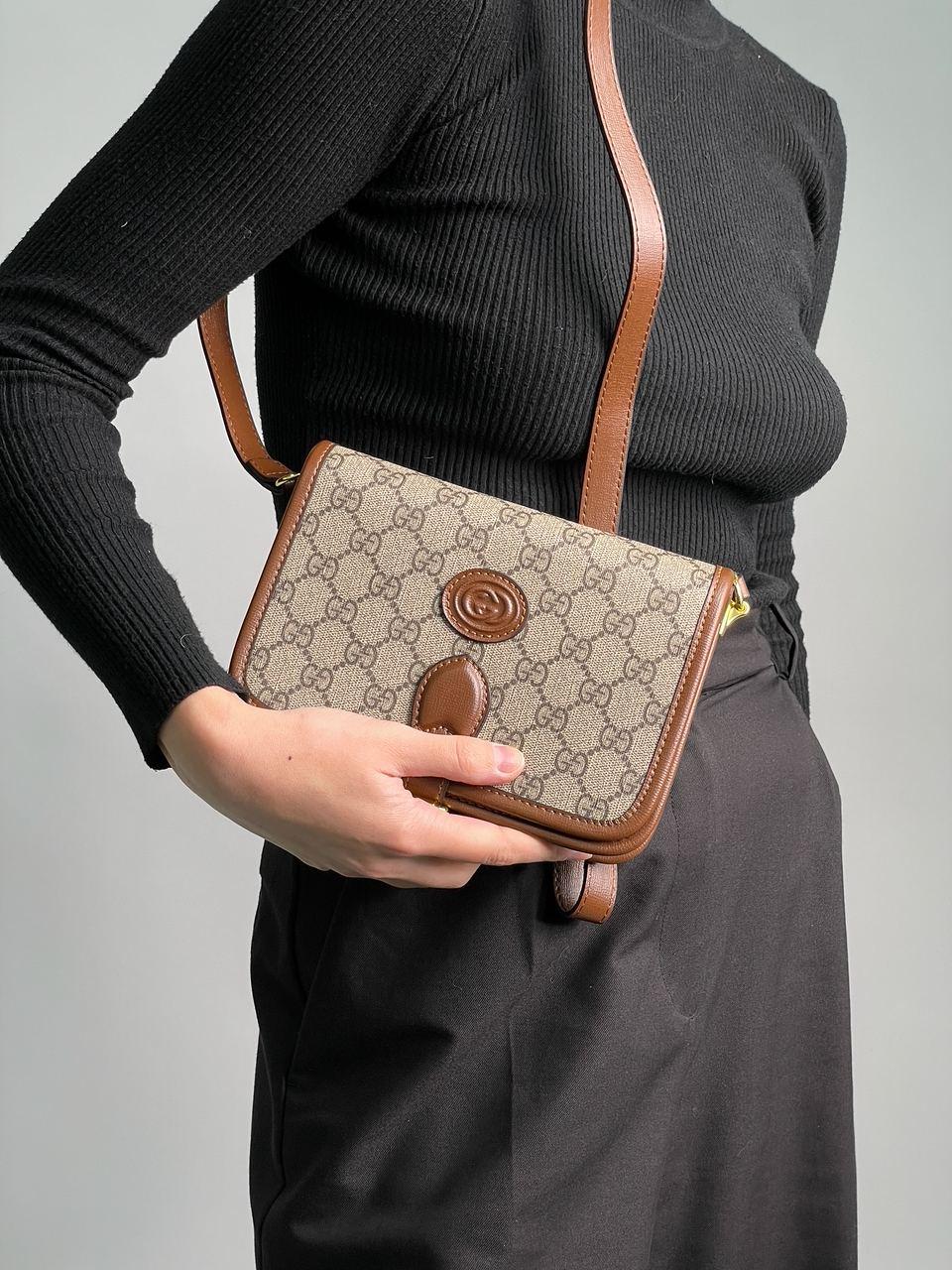 Жіноча сумка Гуччі коричнева Gucci Brown Mini Shoulder Bag With Interlocking