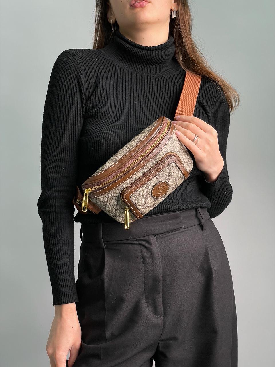 Жіноча сумка Гуччі коричнева Gucci Brown Belt Bag With Interlocking