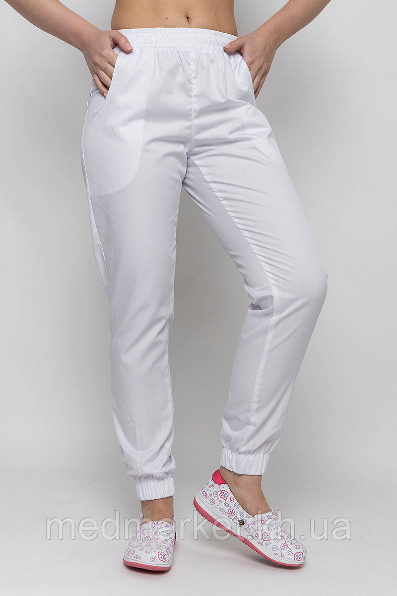 Штани джогери Афіна, медичні жіночі, білі, еліт