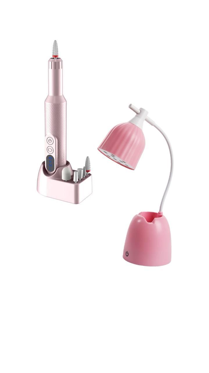 Набір для манікюру: Лампа для сушіння гель-лаку на 28 Вт + фрезер портативний 18 тис.об/хв. на акумуляторі.