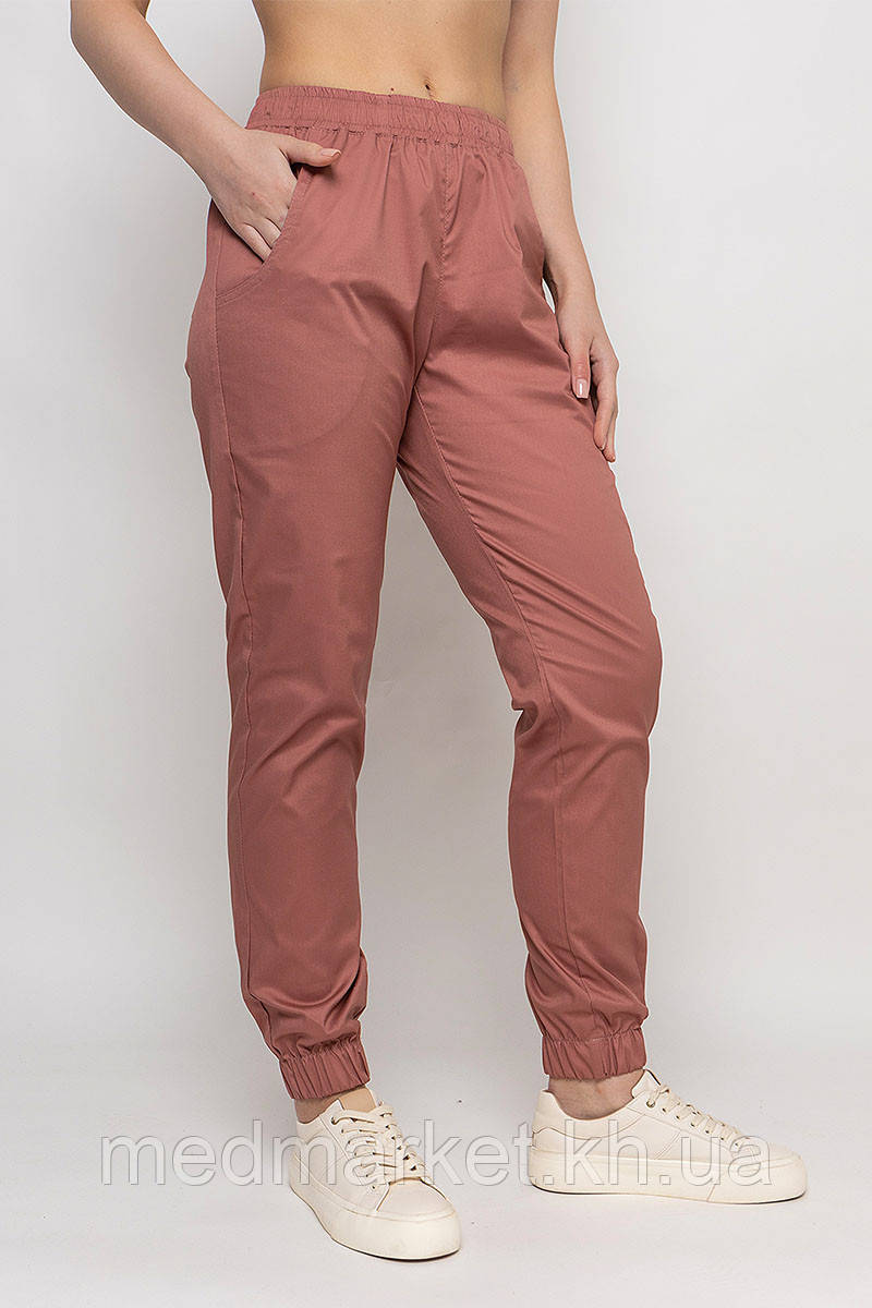 Штани стрейч джогери Афіна, медичні жіночі, суха троянда