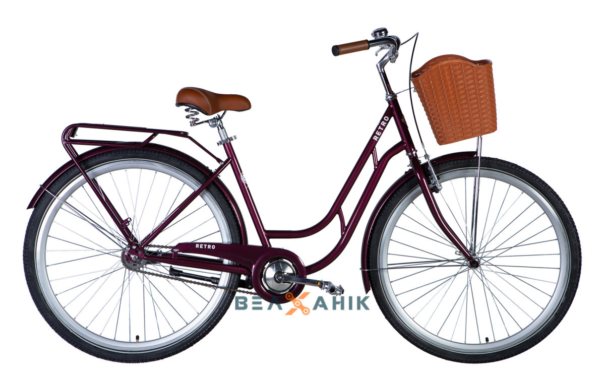 Велосипед 28" Dorozhnik RETRO Velosteel (рама 19") St з багажником та корзиною малиновий