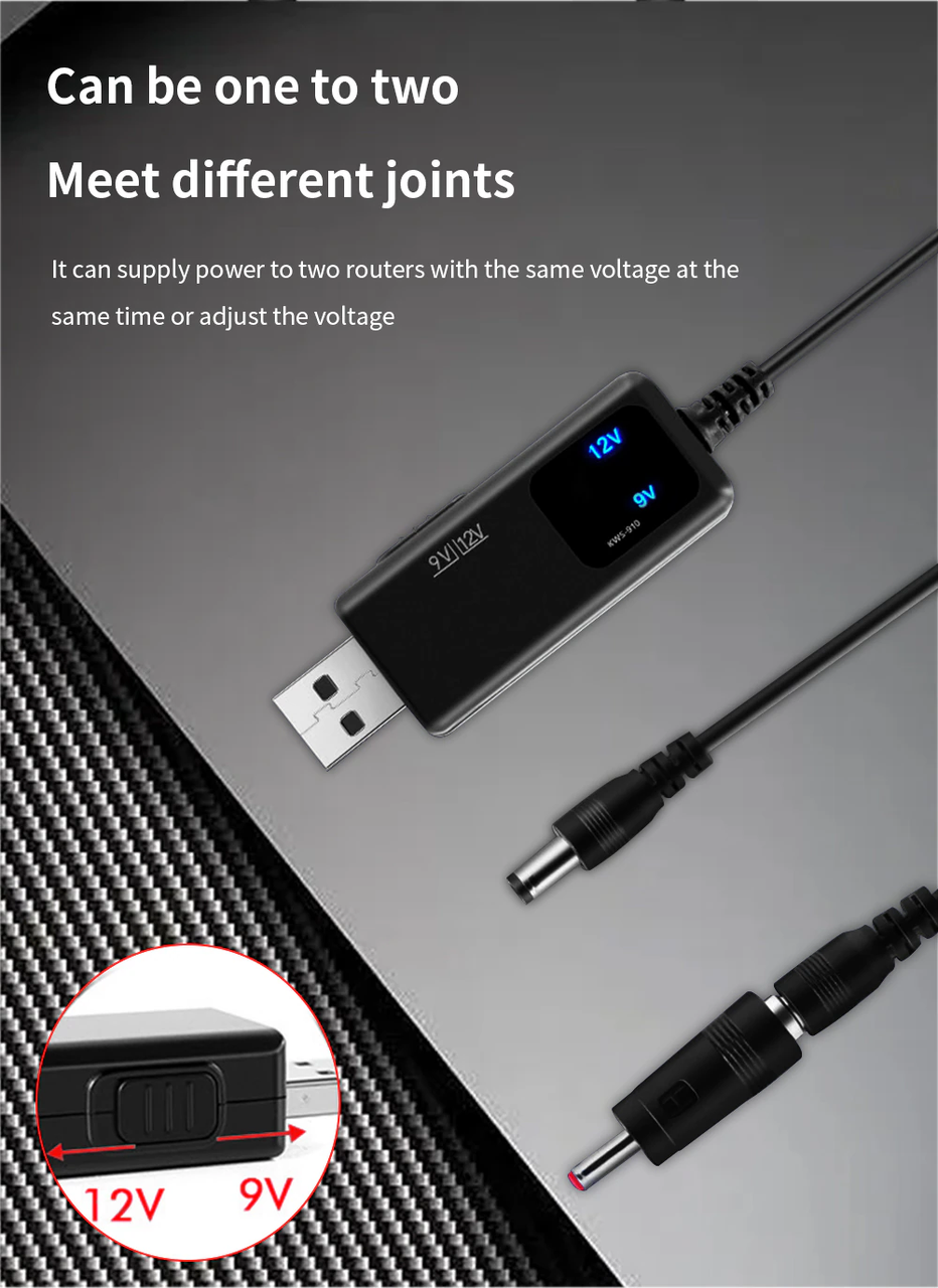 Кабель з перемикачем 9/12 V для підключення Wi-Fi роутера а ін. від Power Bank