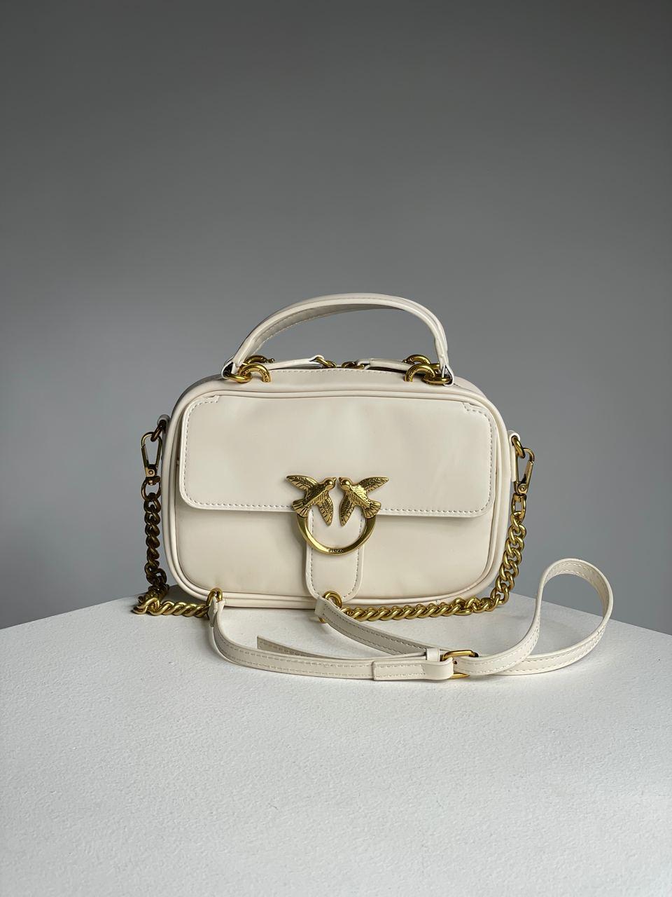 Жіноча сумка Пінко бежева Pinko Beige Square Simply Mini Calfskin Bag