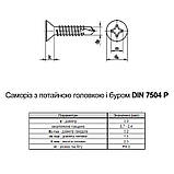DIN 7504P 3,9х19 PH2 Саморіз зі свердлом для вікон TEX-Wr цинк потайна з насічками (тільки опт) [9T12000009T139192N] Metalvis, фото 3