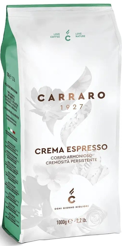 ОРИГІНАЛ! Кава в зернах Carraro Crema Espresso 1кг, Aрабіка 80%, робуста 20% Італія