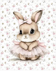 Панелька із сатину для дитячого пледа "Зайчик-балерина і бавовна" 80*100 см