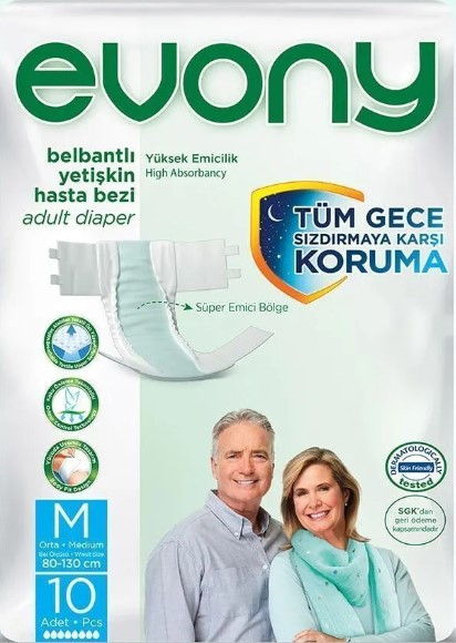 Підгузники для дорослих Evony 2 8крапель  80-130см Medium 10шт