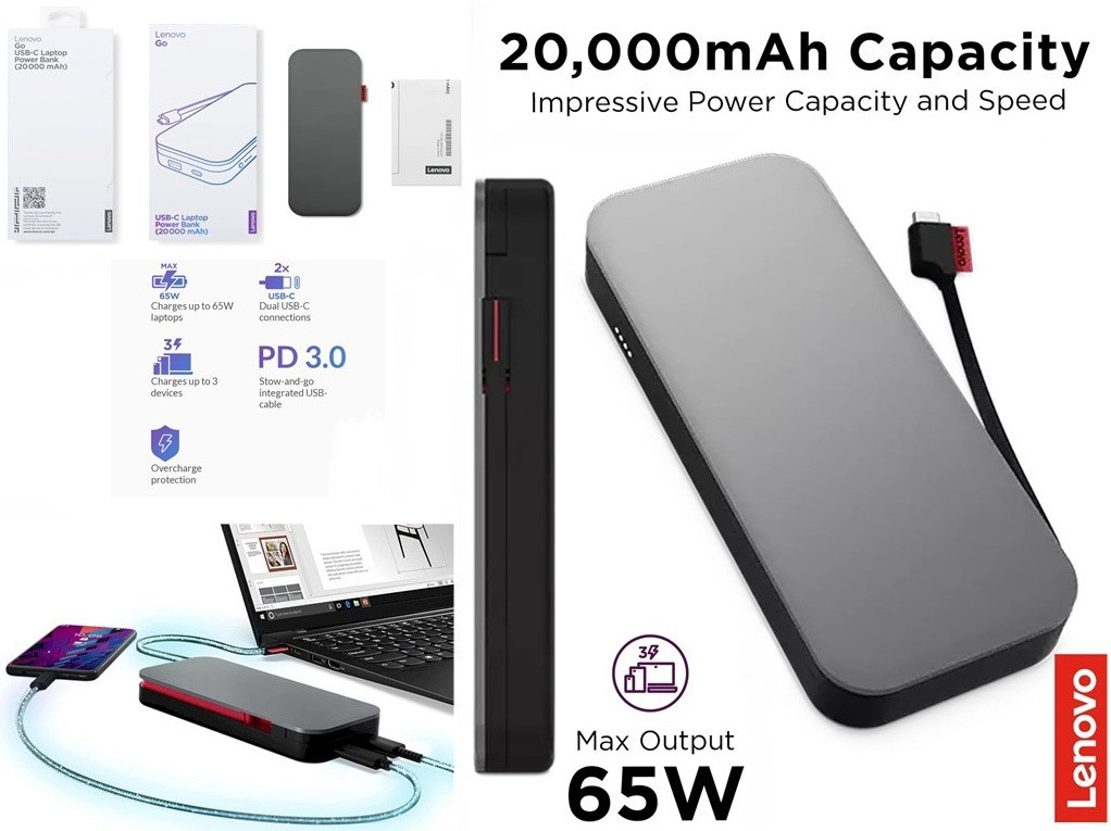 Power Bank Lenovo Go 20000 mAh USB-C Laptop 65W G0A3LG2WWW PBLG2W
