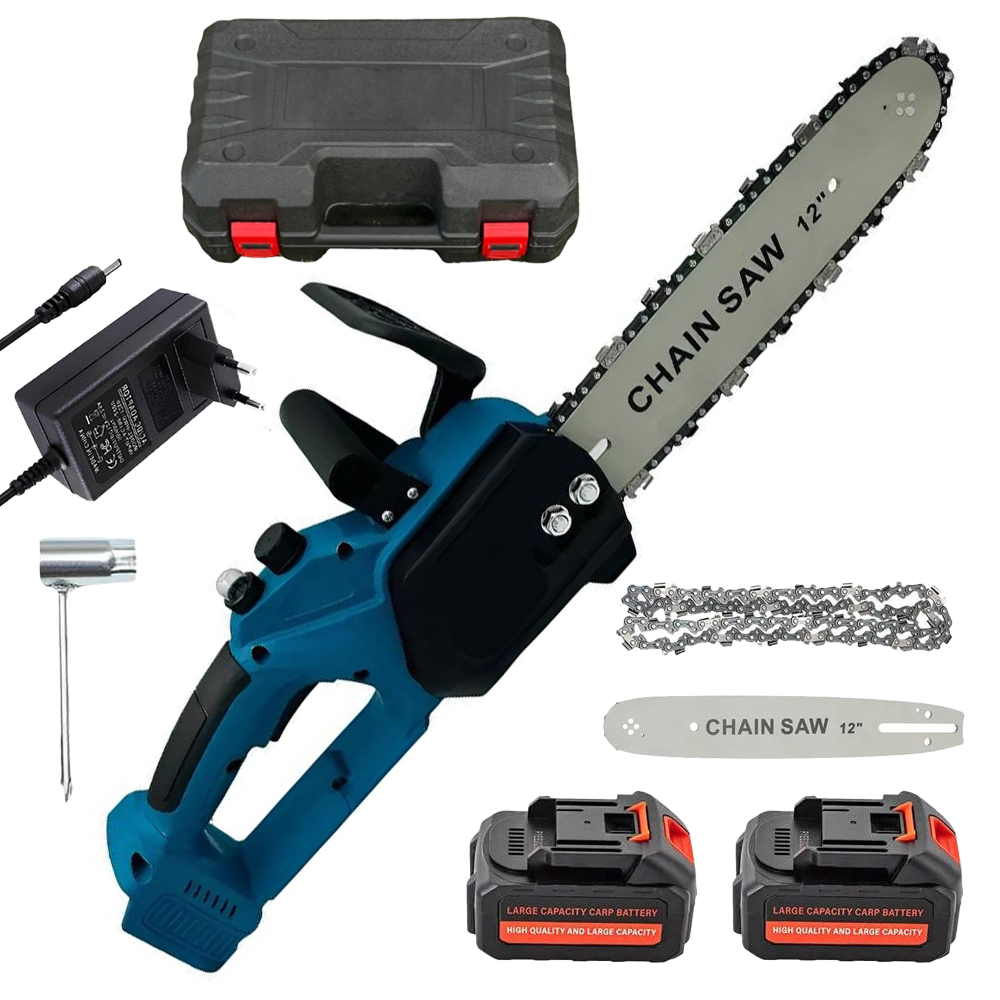 Акумуляторна ланцюгова пилка 12", з 2 акумуляторами 48В + кейс / Пила на акумуляторі / Бездротова пилка, фото 1