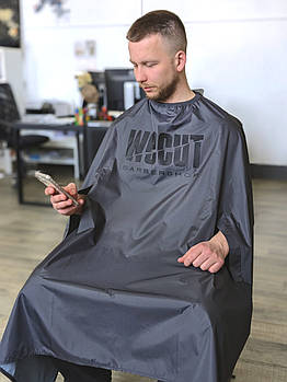 Пеньюар перукарський з вашим Логотипом 25 см, з отворами для рук Vsetex Темно-сірий | Накидка для клієнта