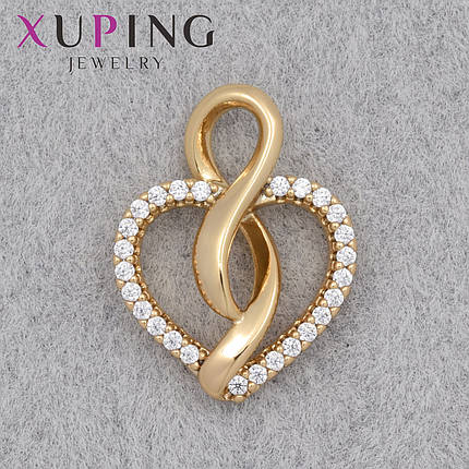 Кулон женский Xuping Jewelry медицинское золото переплетённое сердце с белыми стразами размер изделия 20х15 мм, фото 1