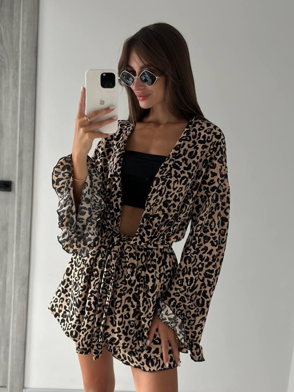 Костюм жіночий «Wild» (кімоно+пояс+шорти), віскозна жатка S-M-L-XL (one size) Сін824-1573