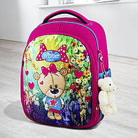 Каркасний рюкзак шкільний ранець SkyName в перший клас дівчинці/ Ортопедичний портфель з ведмедиком для школи першокласниці