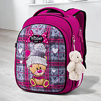 Каркасний рюкзак шкільний ранець SkyName в перший клас дівчаткам/ Ортопедичний портфель рожевий з ведмедиком для школи дітям