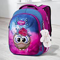 Каркасний рюкзак шкільний ранець SkyName в перший клас дівчаткам/ Ортопедичний портфель рожевий з совою для школи дітям