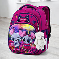 Маленький каркасний ранець шкільний дівчаткам Winner One на 1-2 клас/ Рожевий портфель з мишкою для першокласників