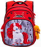Міцний рюкзак шкільний дівчинці з ортопедичною спинкою SkyName - єдиноріг/ Водонепроникний червоний портфель для школи 1-4 клас, фото 2