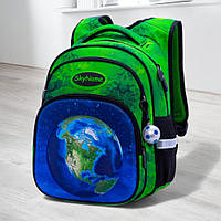 Портфель шкільний з ортопедичною спинкою хлопчику першокласнику SkyName зелений з планетою/ Хлопчачий рюкзак для школи 1-4 клас