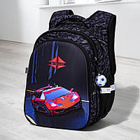 Шкільний ортопедичний рюкзак хлопчику першокласнику SkyName чорний з машиною Маленький водонепроникний портфель для школи 1 клас