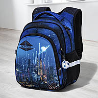 Шкільний ортопедичний рюкзак хлопчику першокласнику SkyName синій з планетою/ Маленький хлопчачий портфель для школи 1-4 клас
