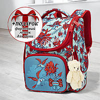 Ранець SkyName дівчинці для школи 1 клас + ПОДАРУНОК/ Дитячий портфель з калібрі/ Шкільний каркасний рюкзак для першокласників