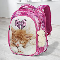 Каркасний рюкзак шкільний ранець SkyName в перший клас дівчаткам/ Ортопедичний портфель рожевий з котиком для школи дітям