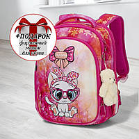 Каркасний рюкзак шкільний ранець SkyName в перший клас дівчаткам + ПОДАРУНОК/ Ортопедичний портфель рожевий з котиком для школи