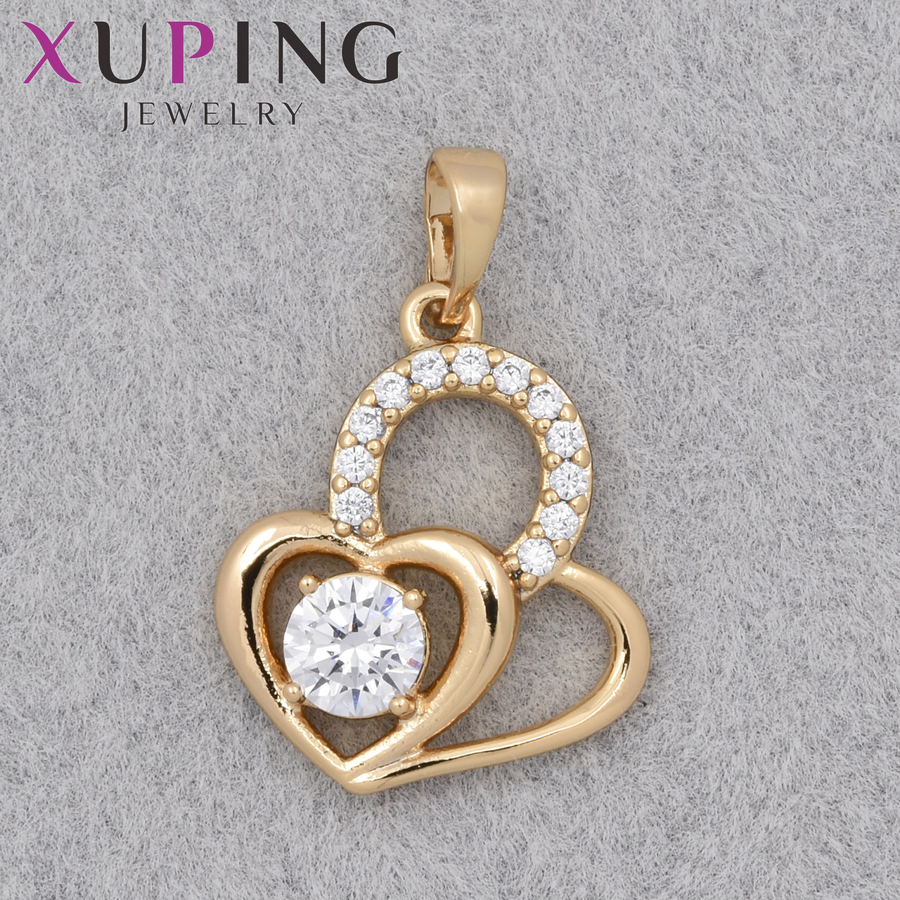 Кулон женский Xuping Jewelry медицинское золото сердечки с белыми камушками размер изделия 20х15 мм