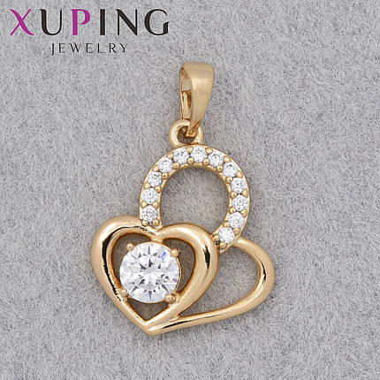 Кулон женский Xuping Jewelry медицинское золото сердечки с белыми камушками размер изделия 20х15 мм, фото 1